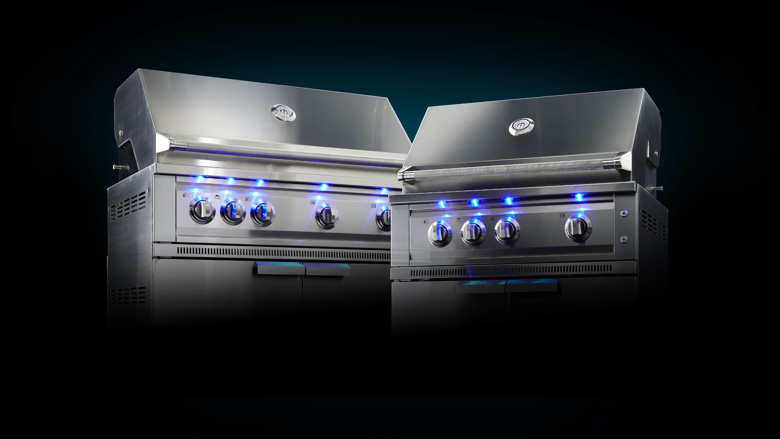 NewAge gloss black grill island with a white countertop, built-in gas grill and sink